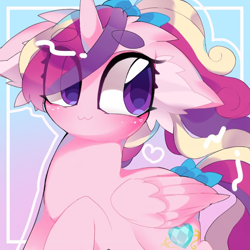 Size: 768x768 | Tagged: safe, artist:lavender_1227, princess cadance, alicorn, pony, :3, blushing, bow, cute, cutedance, female, hair bow, mare, ponytail, solo, tail bow