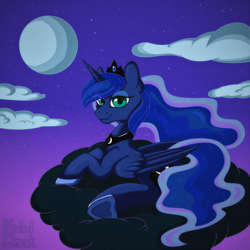 Size: 2000x2000 | Tagged: dead source, safe, artist:php97, princess luna, alicorn, pony, female, looking at you, mare, moon, smiling, solo