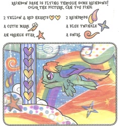 Size: 1045x1106 | Tagged: safe, rainbow dash, pegasus, pony, colour and find, flying, heart, solo