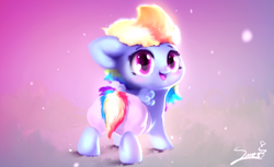 Size: 1024x626 | Tagged: safe, artist:sverre93, derpibooru import, rainbow dash, pegasus, pony, baby, baby dash, baby pony, blushing, cute, dashabetes, diaper, filly, filly rainbow dash, looking back, solo, sverre is trying to murder us, weapons-grade cute