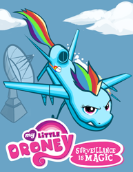 Size: 400x518 | Tagged: safe, artist:murmurationfestival, edit, rainbow dash, cloud, cloudy, drone, logo, logo edit, my little x, satellite dish, sky, species swap, uav, uav online, unmanned aerial vehicle