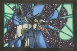 Size: 1280x856 | Tagged: safe, artist:nightmare-moons-throneroom, nightmare moon, princess luna, alicorn, pony, broken mirror, dappled, duality, ethereal mane, fangs, female, helmet, mare, marker drawing, mirror, shattered, shattered glass, starry mane, traditional art