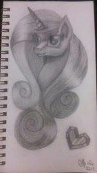 Size: 835x1480 | Tagged: safe, artist:shadow-nights, princess cadance, alicorn, pony, bust, cutie mark, female, mare, notebook, paper, signature, simple background, smiling, solo, traditional art, white background