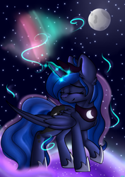 Size: 1240x1748 | Tagged: safe, artist:xcinnamon-twistx, princess luna, alicorn, pony, female, jewelry, magic, magic aura, mare, moon, regalia, royalty