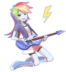 Size: 1900x2050 | Tagged: safe, artist:ryuu, derpibooru import, rainbow dash, equestria girls, clothes, guitar, simple background, skirt, solo, white background