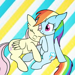 Size: 512x512 | Tagged: safe, artist:flarities, fluttershy, rainbow dash, pegasus, pony, cute, female, flutterdash, hug, lesbian, shipping