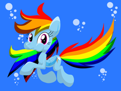 Size: 1600x1200 | Tagged: safe, artist:lovehtf421, derpibooru import, rainbow dash, pegasus, pony, bubble, solo, underwater