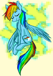 Size: 500x716 | Tagged: safe, artist:ghost, rainbow dash, pegasus, pony, abstract background, eyes closed, smiling, solo