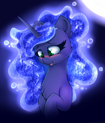 Size: 2400x2800 | Tagged: safe, artist:madacon, princess luna, alicorn, pony, blushing, chest fluff, cute, ethereal mane, female, glowing mane, happy, lunabetes, open mouth, solo, starry mane