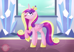 Size: 4950x3510 | Tagged: safe, artist:raspberrystudios, princess cadance, alicorn, pony, cloud, crystal, fanart, happy, window