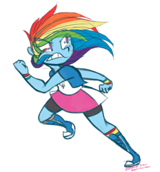 Size: 604x651 | Tagged: safe, artist:asparama-whozit, rainbow dash, equestria girls, blue skin, clothes, female, multicolored hair, solo