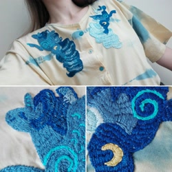 Size: 1564x1564 | Tagged: safe, artist:wolfiedrawie, princess luna, clothes, craft, embroidery, irl, photo, shirt