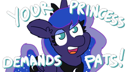 Size: 1280x720 | Tagged: safe, artist:threetwotwo32232, princess luna, alicorn, pony, dialogue, female, mare, pats, simple background, solo, transparent background