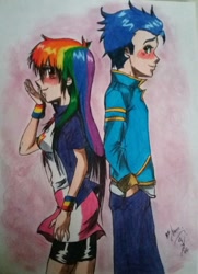 Size: 796x1097 | Tagged: safe, artist:darindashiedo, derpibooru import, rainbow dash, soarin', equestria girls, female, human coloration, male, shipping, soarindash, straight, traditional art