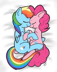 Size: 707x903 | Tagged: safe, artist:silver1kunai, derpibooru import, pinkie pie, rainbow dash, earth pony, pegasus, pony, cuddling, female, hug, lesbian, pinkiedash, shipping, smiling, snuggling