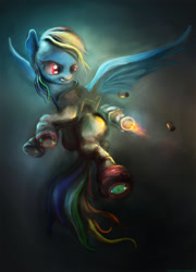 Size: 3240x4500 | Tagged: safe, artist:vitaj, derpibooru import, rainbow dash, pegasus, pony, gun, solo, weapon