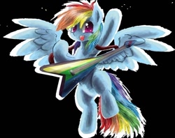 Size: 640x507 | Tagged: safe, artist:owlvortex, rainbow dash, pegasus, pony, blue coat, female, guitar, mare, multicolored mane, solo