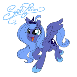 Size: 737x740 | Tagged: safe, artist:saralien, princess luna, alicorn, pony, cute, female, lunabetes, mare, open mouth, s1 luna, simple background, smiling, solo