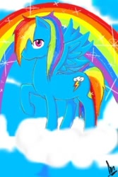 Size: 320x480 | Tagged: artist needed, safe, rainbow dash, pegasus, pony, cloud, cloudy, rainbow, solo