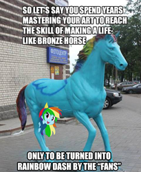 Size: 480x585 | Tagged: safe, rainbow dash, equestria girls, irl, statue, text, vandalism