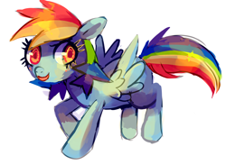 Size: 1280x937 | Tagged: safe, artist:cherivinca, derpibooru import, rainbow dash, pegasus, pony, blue coat, female, mare, multicolored mane, simple background, solo, white background, wings