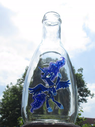 Size: 1823x2431 | Tagged: safe, artist:malte279, princess luna, alicorn, pony, bottle, craft, glass engraving, glass painting