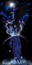 Size: 4000x8000 | Tagged: safe, artist:nekomellow, nightmare moon, princess luna, alicorn, pony, absurd resolution, duality, ethereal mane, moon, signature, transformation