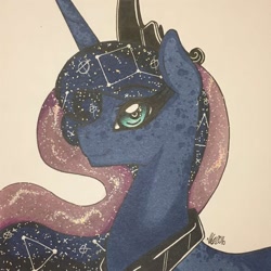 Size: 1280x1280 | Tagged: safe, artist:nightmare-moons-throneroom, princess luna, alicorn, pony, constellation, dappled, ethereal mane, female, jewelry, looking at you, mare, regalia, simple background, smiling, solo, starry mane, white background