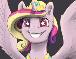 Size: 1650x1275 | Tagged: safe, artist:silfoe, princess cadance, alicorn, pony, alternate hairstyle, alternate universe, cute, cutedance, face, face of mercy, female, grin, horn, jewelry, mare, meme, oh god, regalia, shipper on deck, silfoe is trying to murder us, smiling, solo, spread wings, starry eyes, tiara, triggered, wingding eyes, wings