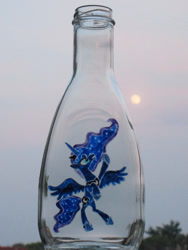 Size: 774x1032 | Tagged: safe, artist:malte279, princess luna, alicorn, pony, bottle, craft, glass engraving, glass painting, moon, moonlight