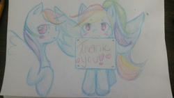 Size: 810x456 | Tagged: safe, artist:epluribusmodem, derpibooru import, rainbow dash, pegasus, pony, solo, thank you, traditional art