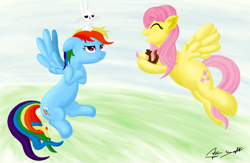 Size: 4000x2600 | Tagged: safe, artist:yooyfull, angel bunny, fluttershy, rainbow dash, pegasus, pony, kallisti