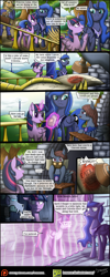 Size: 1000x2505 | Tagged: safe, artist:bonaxor, princess luna, twilight sparkle, twilight sparkle (alicorn), oc, alicorn, bat pony, griffon, minotaur, pony, comic:journey to the lunar republic, bucket, magic, passport