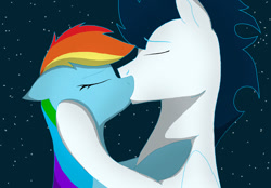 Size: 800x557 | Tagged: safe, artist:colourstrike, derpibooru import, rainbow dash, soarin', pegasus, pony, female, kissing, male, shipping, soarindash, straight