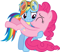 Size: 3495x3000 | Tagged: safe, artist:inuhoshi-to-darkpen, derpibooru import, pinkie pie, rainbow dash, earth pony, pegasus, pony, female, goggles, hug, lesbian, pinkiedash, shipping, wonderbolt trainee uniform