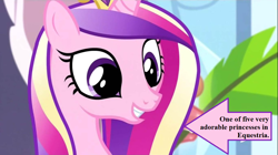 Size: 1100x618 | Tagged: safe, edit, edited screencap, part of a set, screencap, princess cadance, alicorn, crystal pony, pony, equestria games (episode), arrow, captain obvious, crown, cute, cutedance, jewelry, regalia, smiling, text