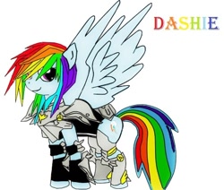 Size: 566x480 | Tagged: safe, rainbow dash, pegasus, pony, blue coat, female, final fantasy, lightning, mare, multicolored mane, solo