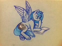 Size: 2560x1912 | Tagged: safe, artist:ognifireheart, princess luna, alicorn, pony, book, female, lying, mare, solo, traditional art