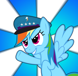 Size: 900x884 | Tagged: safe, artist:zadrave, rainbow dash, pegasus, pony, hat, military, solo