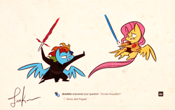 Size: 1979x1239 | Tagged: safe, artist:fluttershythekind, derpibooru import, fluttershy, rainbow dash, pegasus, pony, crossguard lightsaber, crossover, finn (star wars), kylo ren, lightsaber, star wars, star wars: the force awakens, weapon