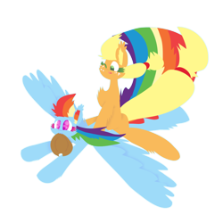 Size: 1008x1008 | Tagged: safe, artist:vanillaswirl6, derpibooru import, applejack, rainbow dash, earth pony, pegasus, pony, appledash, cute, female, flying, lesbian, shipping