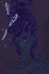 Size: 2678x4006 | Tagged: safe, artist:coconuthound, princess luna, alicorn, pony, crying, curved horn, female, mare, mask