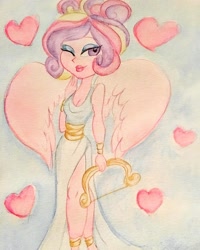 Size: 1080x1350 | Tagged: safe, artist:purfectprincessgirl, princess cadance, equestria girls, one eye closed, solo, traditional art, watercolor painting, wings, wink