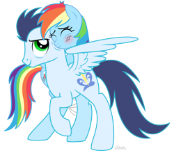 Size: 1998x1762 | Tagged: safe, artist:dianlie, derpibooru import, rainbow dash, soarin', pegasus, pony, backwards cutie mark, female, injured, male, shipping, simple background, soarindash, straight, transparent background