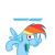 Size: 600x600 | Tagged: safe, artist:scherzo, rainbow dash, pegasus, pony, chest fluff, rainbowfreakindash, solo, sound effects