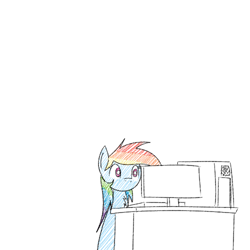 Size: 500x500 | Tagged: safe, artist:scherzo, rainbow dash, pegasus, pony, computer, rainbowfreakindash, solo