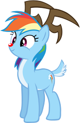 Size: 1492x2301 | Tagged: safe, artist:megarainbowdash2000, derpibooru import, idw, rainbow dash, deer, reindeer, antlers, backwards cutie mark, cute, idw showified, red nose, reindeer dash, rudolph dash, simple background, solo, species swap, transparent background, vector