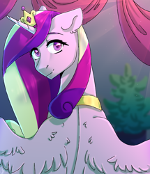 Size: 2400x2790 | Tagged: safe, artist:tigra0118, princess cadance, alicorn, pony, female, floppy ears, high res, looking at you, looking back, looking back at you, mare, regalia, smiling, solo