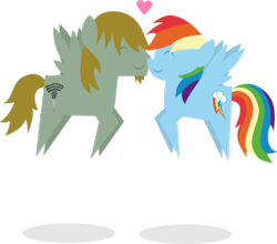 Size: 952x839 | Tagged: safe, artist:sasukex125, rainbow dash, oc, pegasus, pony, canon x oc, heart, pointy ponies, shipping, vocaleero