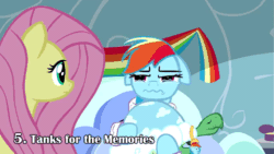 Size: 480x270 | Tagged: safe, artist:klystron2010, derpibooru import, fluttershy, rainbow dash, tank, pegasus, pony, tanks for the memories, animated, crying, eyeroll, flutterbitch, nose in the air, season 5 in 55 seconds, uvula, volumetric mouth